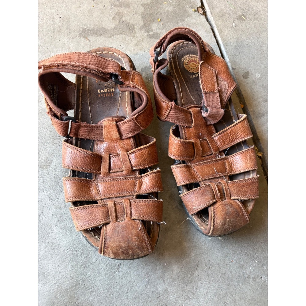 Earth Spirit Gelron 2000 Mens Brown Leather Fisherman Sandals Strappy Hiking 10
